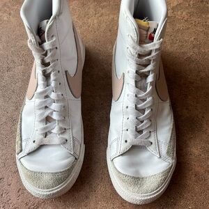 Nike White and Light Pink High-Top Sneakers